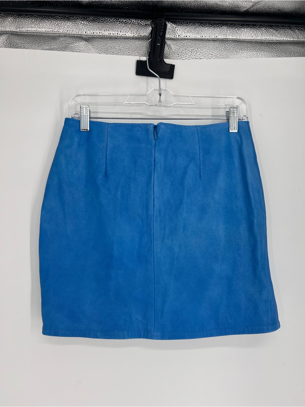 Lamarque 100% Lamb Leather Cornflower Blue Ruched Designer Ultra Mini Skirt 6 - Picture 5 of 8